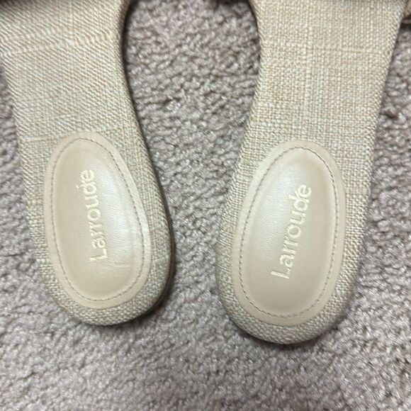 Larroudé Ivy Ruffle Flat Mule In Beige Raffia - Picture 4 of 6